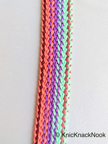 Pink, Blue And Purple Thread Lace Trim, Basket Weave